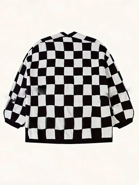 Black & White Checkerboard Knit Cardigan
